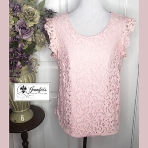 3/$25 Lane Bryant Women's Pink Scoop Neck Cap Sleeve Lace Blouse Size 14/16